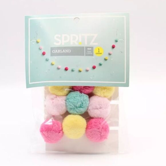 Spritz Tri- Color Pom Pom Garland Banner -  Room Wall Decor Party Supply - Picture 1 of 6